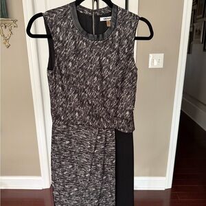 DKNY Black and Gray Sleeveless Textured Midi Dress